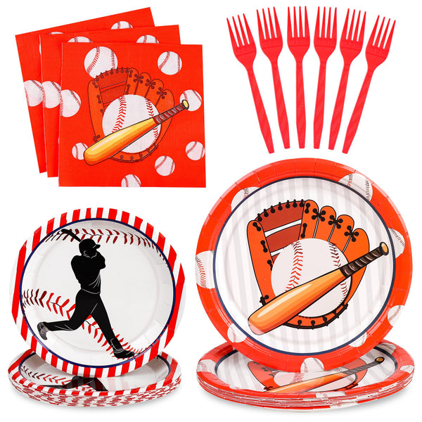 96 Pcs Baseball Paper Plates Disposable Dinnerware Sets SCIONE