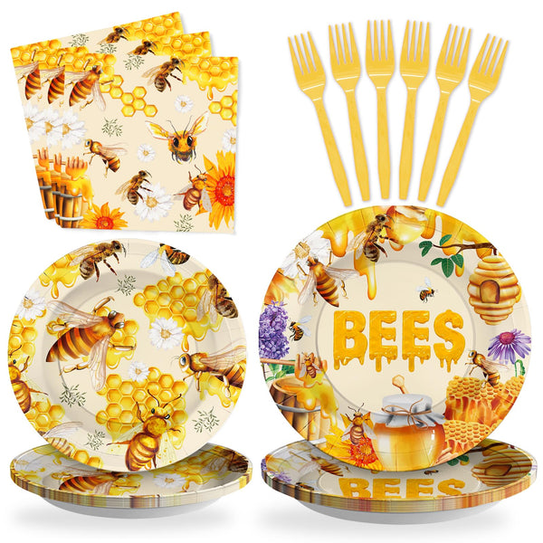 96 Pcs Bee Paper Plates Disposable Dinnerware Sets SCIONE