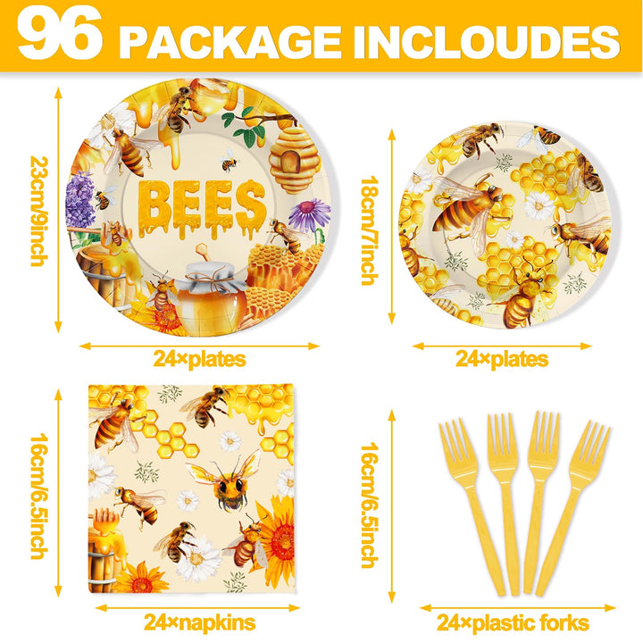 96 Pcs Bee Paper Plates Disposable Dinnerware Sets SCIONE