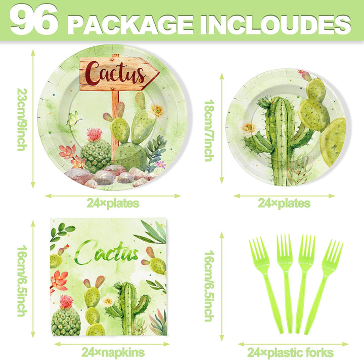 96 Pcs Cactus Paper Plates Disposable Dinnerware Sets SCIONE