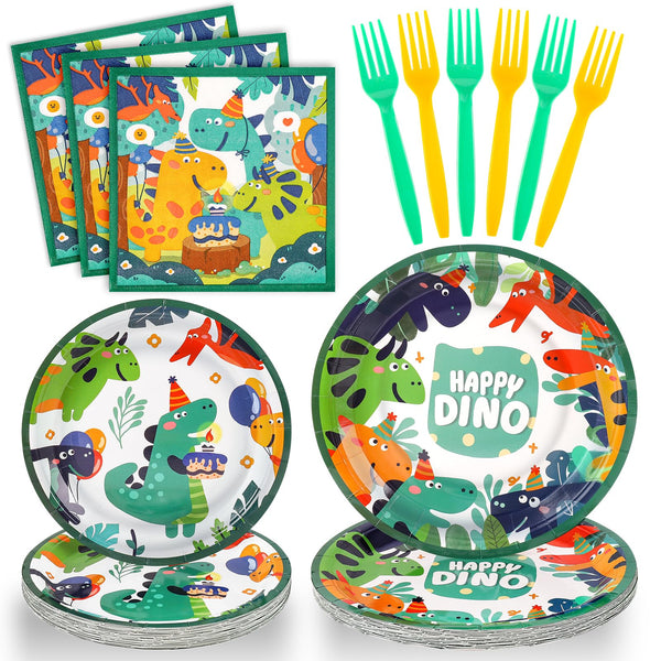 96 Pcs Dinosaur Plates and Napkins Forks Party Supplies SCIONE