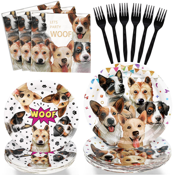 96 Pcs Dog Themed Party Supplies with Tableware Set SCIONE