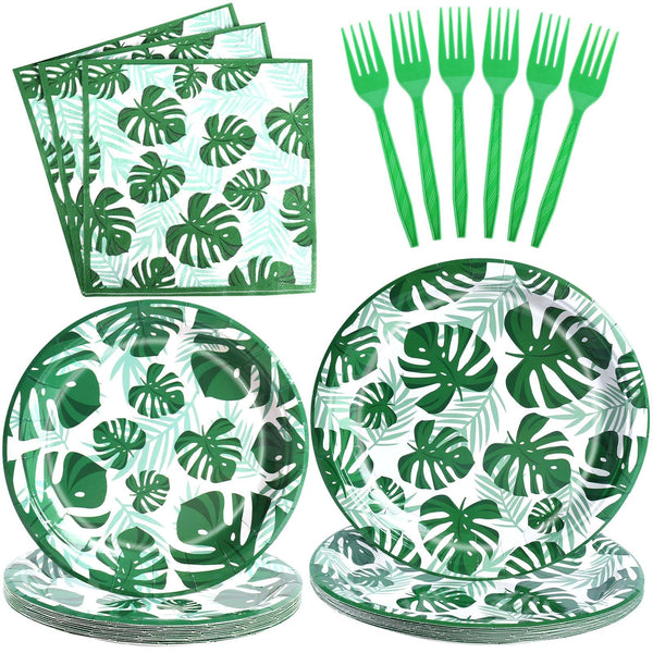 96 Pcs Green Paper Plates Disposable Dinnerware Sets SCIONE