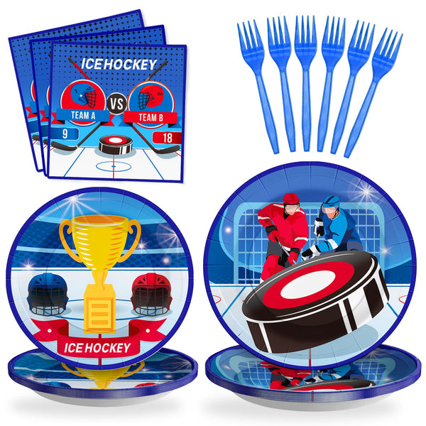 96 Pcs Hockey Parper Plates Disposable Dinnerware Sets SCIONE