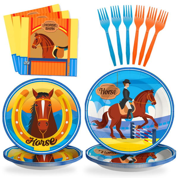 96 Pcs Horse Party Plates Disposable Dinnerware Sets SCIONE