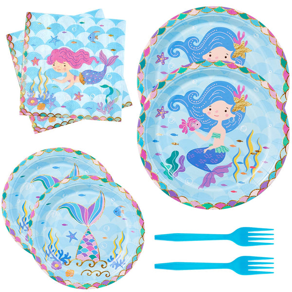 96 Pcs Mermaid Paper Plates Disposable Dinnerware Sets SCIONE