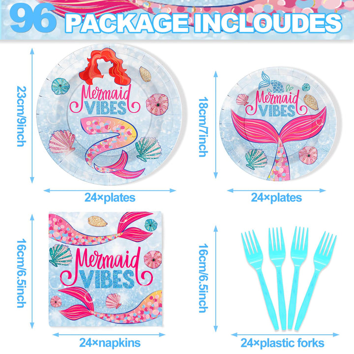 96 Pcs Mermaid Theme Party Plates Disposable Tableware SCIONE