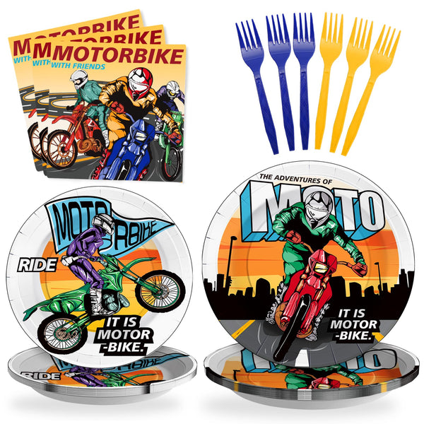 96 Pcs Motorcycle Party Plates Disposable Dinnerware Sets SCIONE
