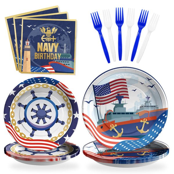 96 Pcs Navy Party Supplies with Tableware Set SCIONE