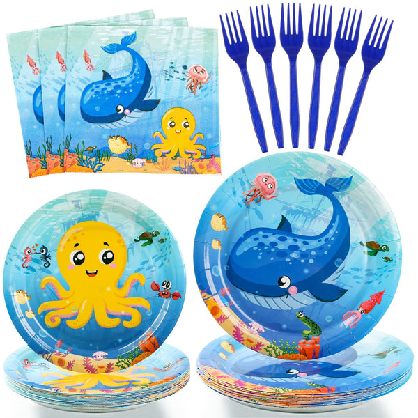 96 Pcs Ocean Theme Party Plates and Napkins Disposable Tableware SCIONE