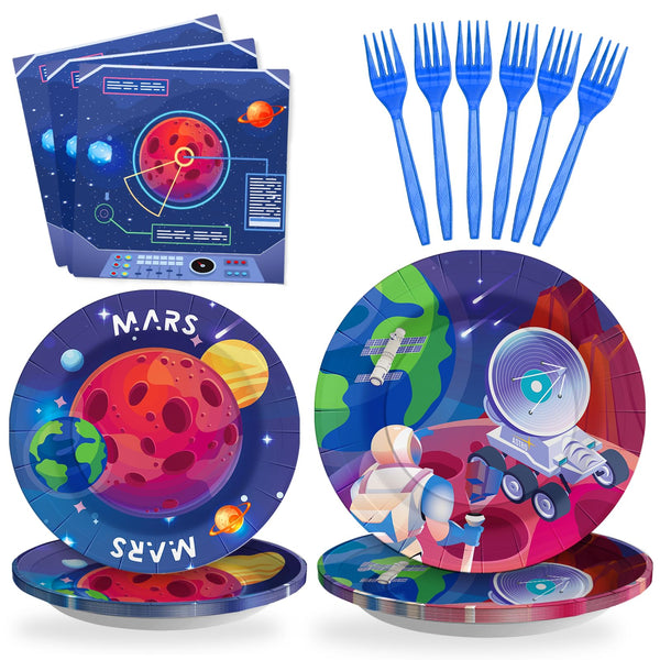 96 Pcs Outer Space Paper Plates Disposable Dinnerware Sets SCIONE