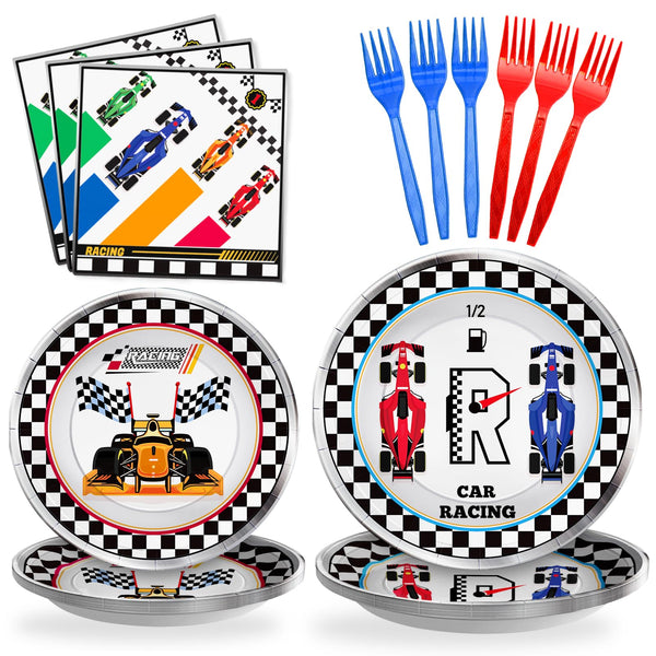 96 Pcs Racing Car Parper Plates Disposable Dinnerware Sets SCIONE