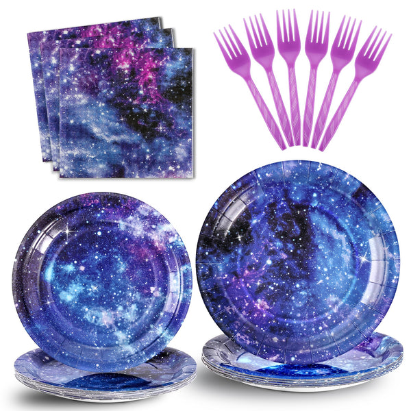 96 Pcs Space Galaxy Party Plates Disposable Dinnerware Sets SCIONE