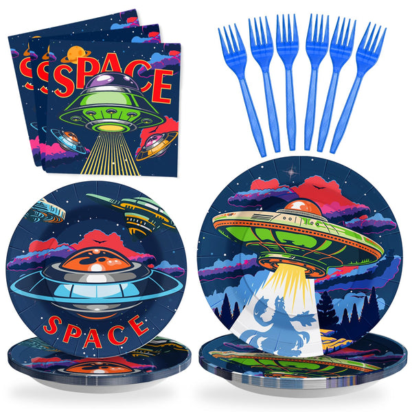 96 Pcs Space Theme Party Plates Disposable Tableware SCIONE