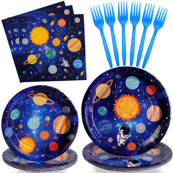 96 Pcs Space Theme Party Plates and Napkins Disposable Tableware SCIONE