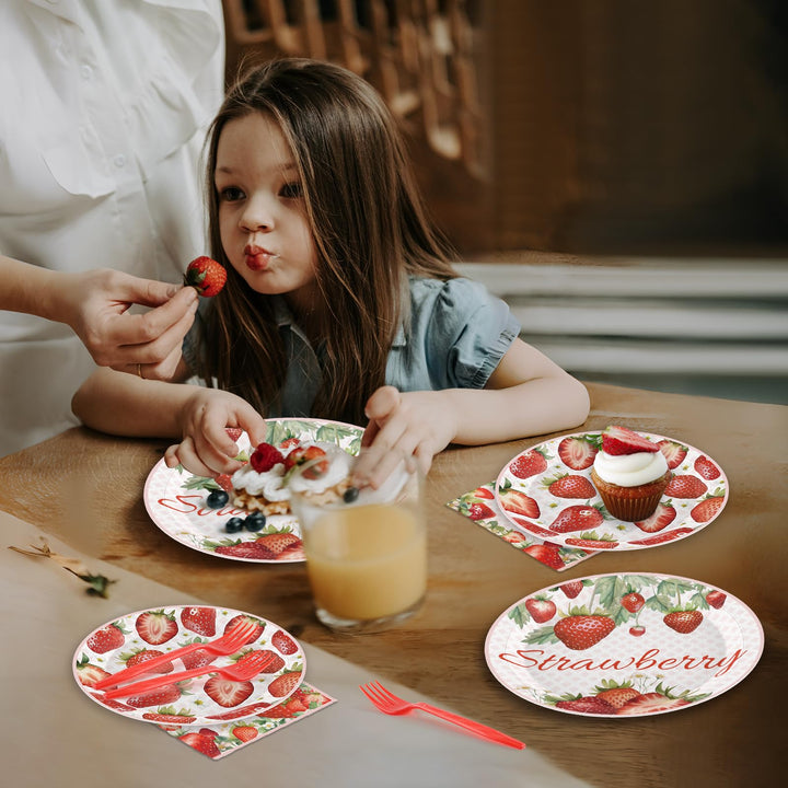 96 Pcs Strawberry Paper Plates Disposable Dinnerware Sets SCIONE
