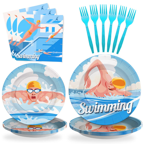 96 Pcs Swimming Parper Plates Disposable Dinnerware Sets SCIONE