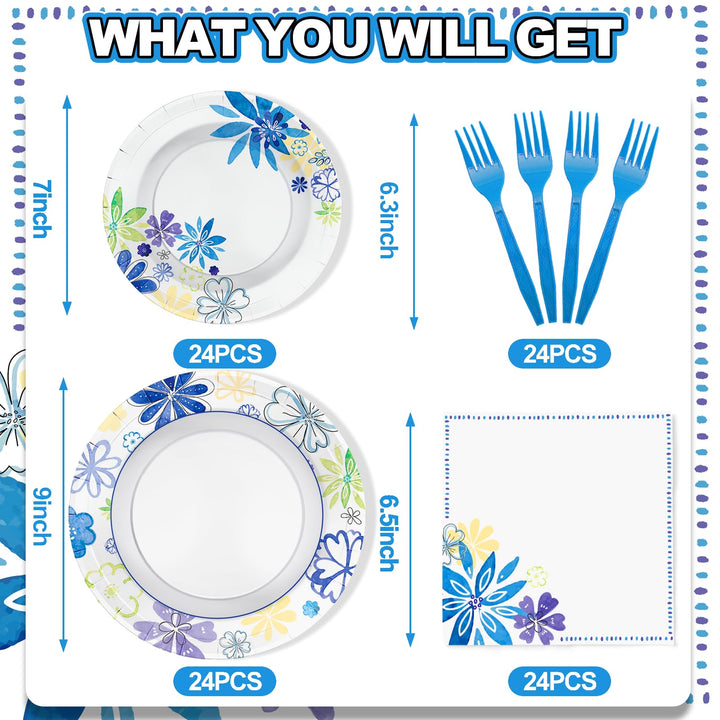96 Pcs Vector Flowers Party Plates Disposable Tableware SCIONE
