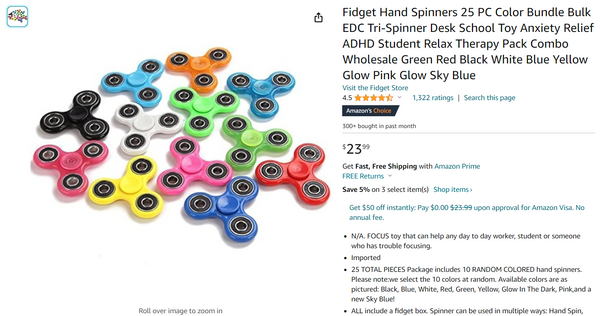 25 Pcs Fidget Hand Spinners Color Bundle SCIONE