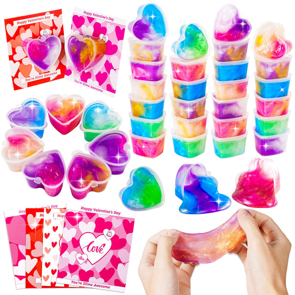 28 Pack Valentines Gift Cards with Heart Galaxy Slime SCIONE