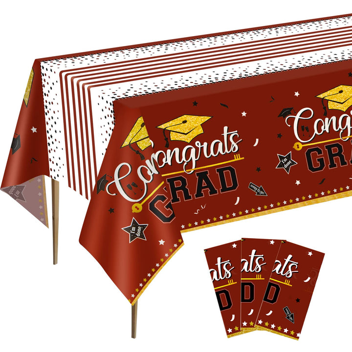 3 Pcs Tablecover Graduation Party Supplies-Deep Red SCIONE