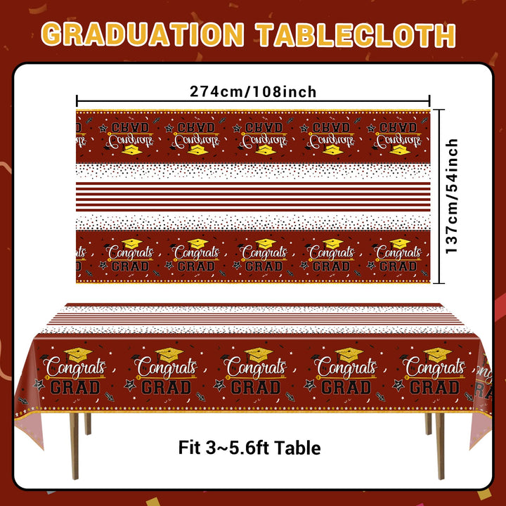 3 Pcs Tablecover Graduation Party Supplies-Deep Red SCIONE