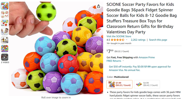 12,36 Fidget Spinner Soccer Party Favors for Kids SCIONE