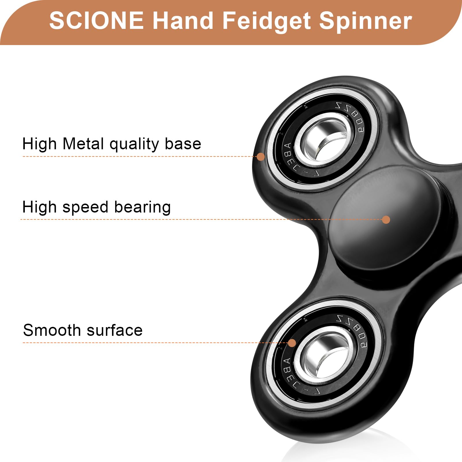 1 Pack Fidget Spinner Toy Stress Relief Black - SCIONE