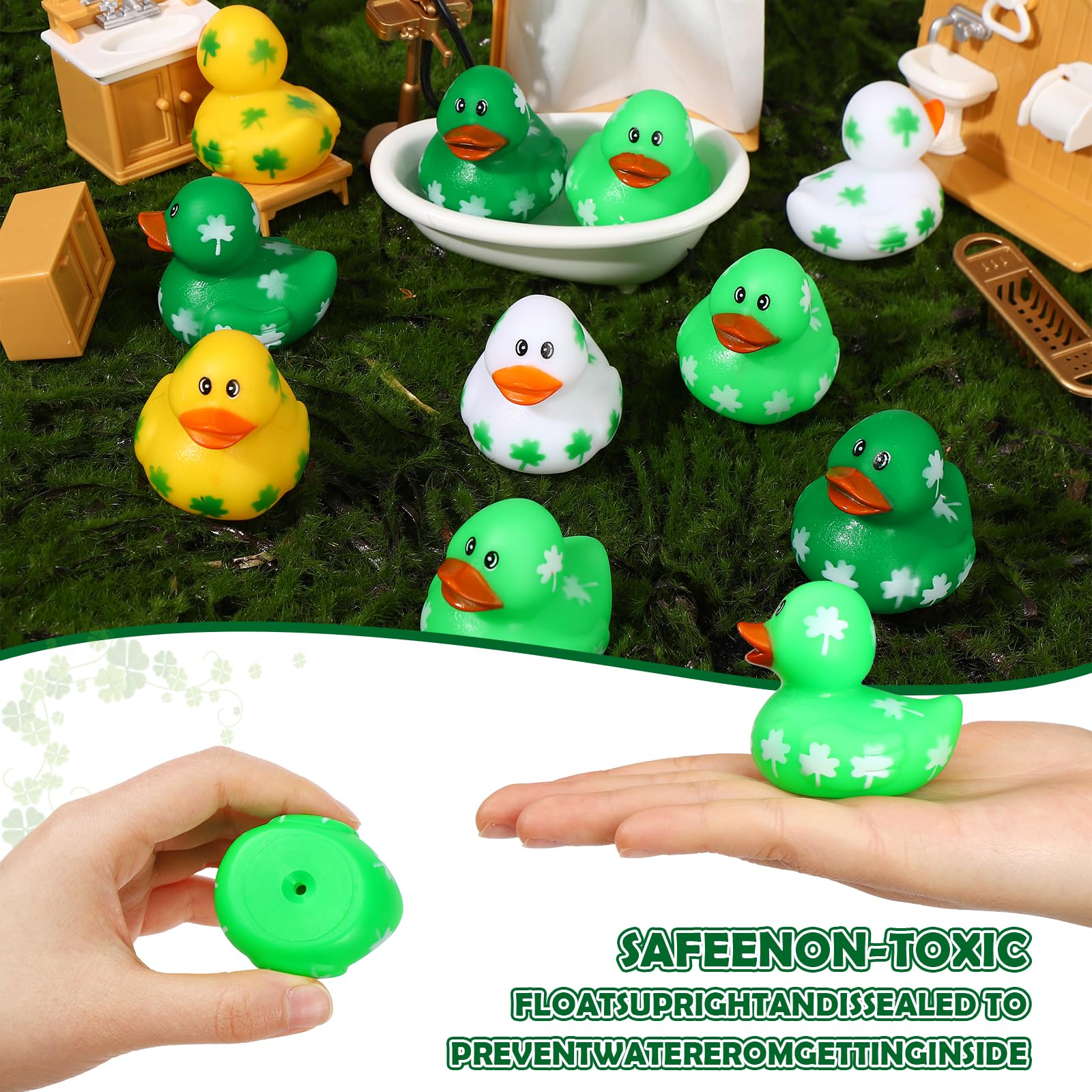 24 Pcs St. Patrick's Day Ceramic Ducks - Unpainted DIY Craft Ducks With Shamrock Designs