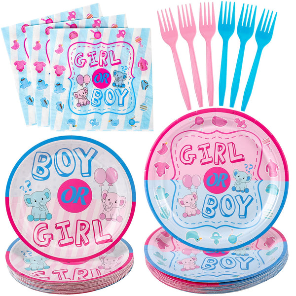 64 Pcs Gender Reveal Party Plates Disposable Tableware SCIONE