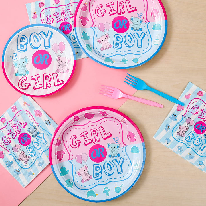 64 Pcs Gender Reveal Party Plates Disposable Tableware SCIONE