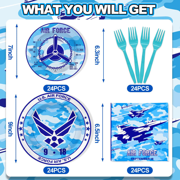 96 Pcs Air Force Party Plates Disposable Dinnerware Sets SCIONE