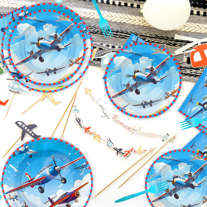 96 Pcs Airplane Parper Plates Disposable Dinnerware Sets SCIONE