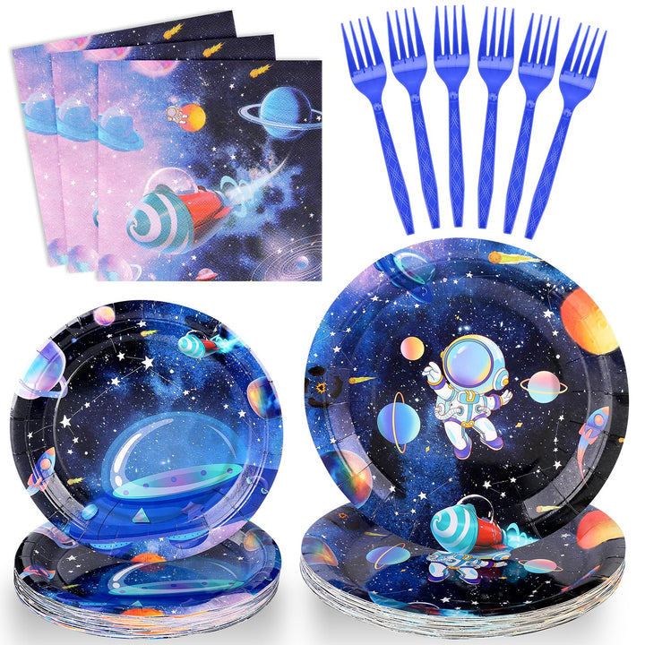 96 Pcs Astronaut Paper Plates Disposable Dinnerware Sets SCIONE