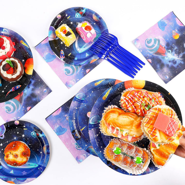 96 Pcs Astronaut Paper Plates Disposable Dinnerware Sets SCIONE