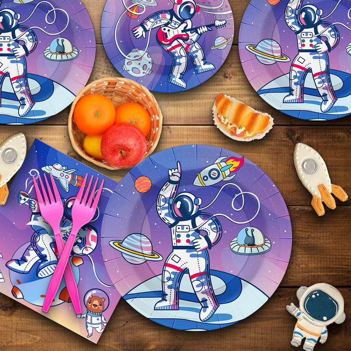 96 Pcs Dancing Astronaut Party Plates Disposable Tableware SCIONE