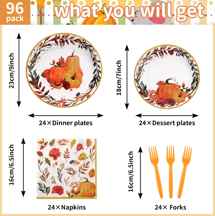 96 Pcs Autumn Party Plates Disposable Dinnerware Sets SCIONE