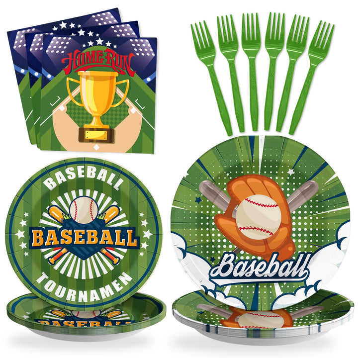 96 Pcs Baseball Paper Plates Disposable Dinnerware Sets SCIONE