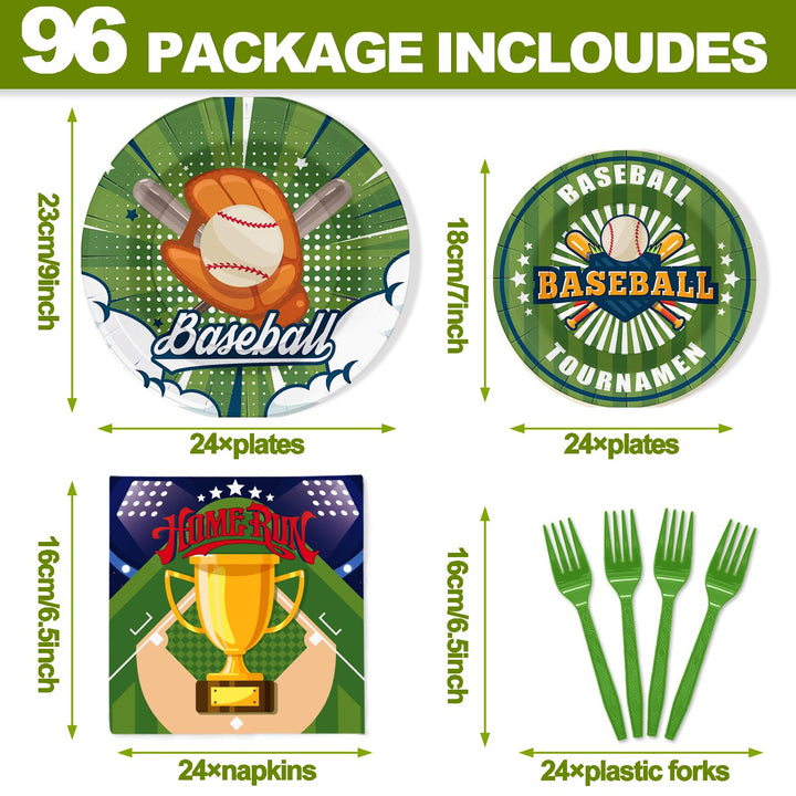 96 Pcs Baseball Paper Plates Disposable Dinnerware Sets SCIONE