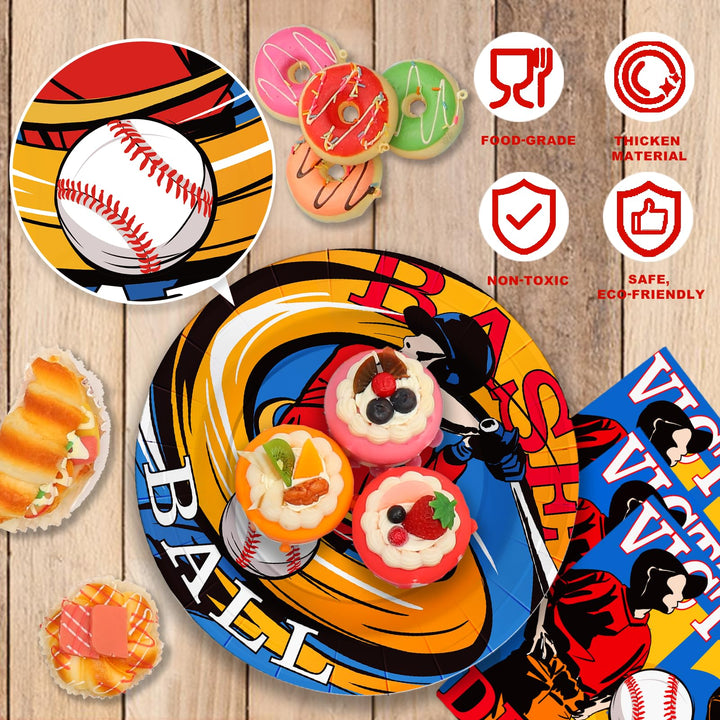 96 Pcs Baseball Party Plates Disposable Tableware SCIONE