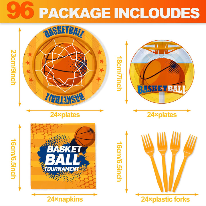 96 Pcs Basketball Party Plates Disposable Tableware SCIONE