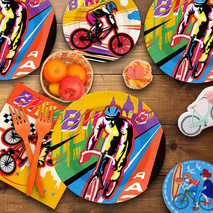 96 Pcs Biking Party Plates Disposable Tableware SCIONE