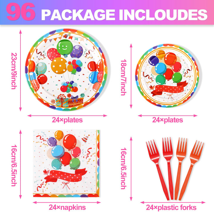 96 Pcs Balloon Party Plates Disposable Tableware SCIONE