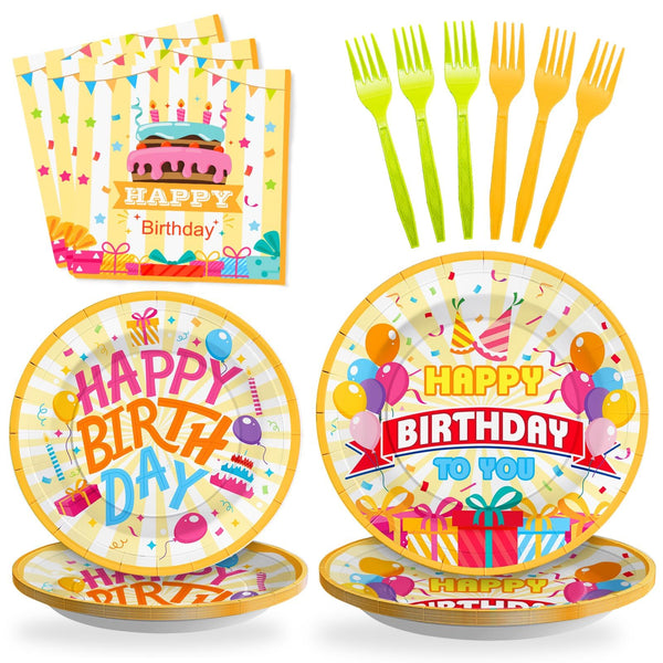 96 Pcs Birthday Party Plates Disposable Tableware SCIONE