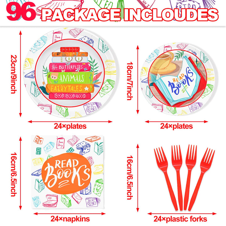 96 Pcs Book Party Plates Disposable Dinnerware Sets SCIONE