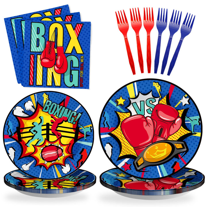 96 Pcs Boxing Party Plates Disposable Tableware SCIONE