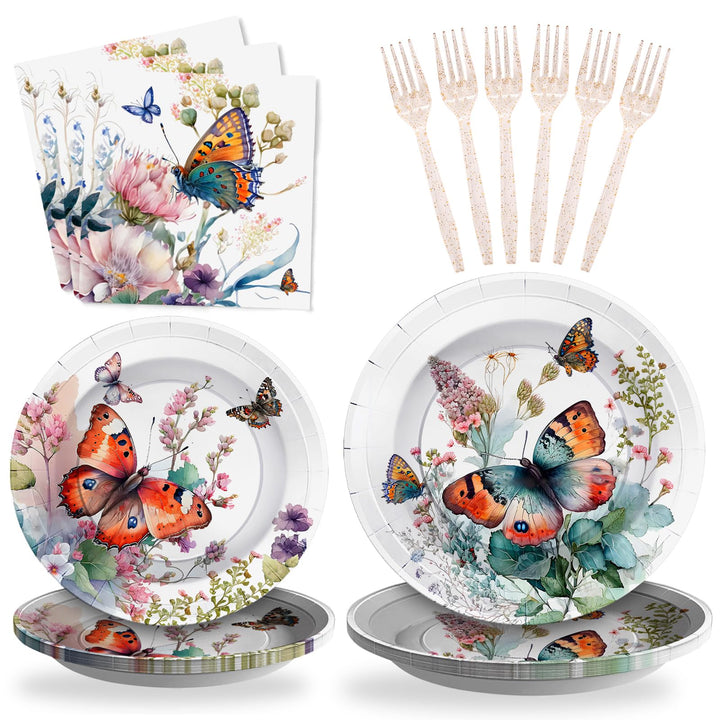 96 Pcs Butterfly Party Plates Disposable Dinnerware Sets SCIONE