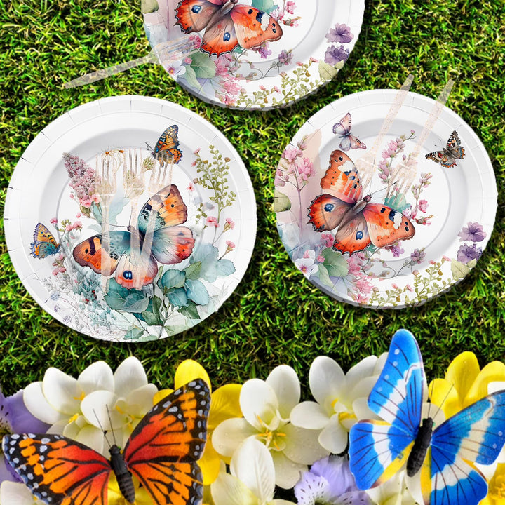 96 Pcs Butterfly Party Plates Disposable Dinnerware Sets SCIONE