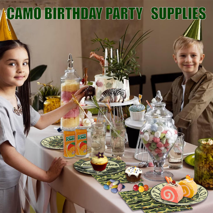 96 Pcs Camo Party Plates Disposable Dinnerware Sets SCIONE