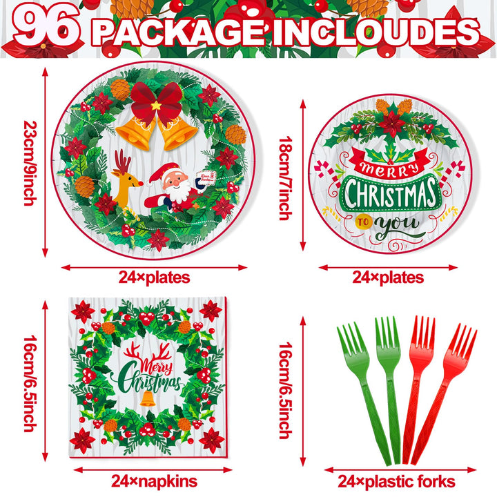 96 Pcs Christmas Party Plates Disposable Dinnerware Sets SCIONE